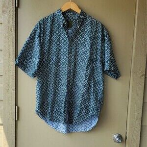 Evergreen Mens Blue Green Shortsleeve 100% cotton Casual Buttondown Shirt